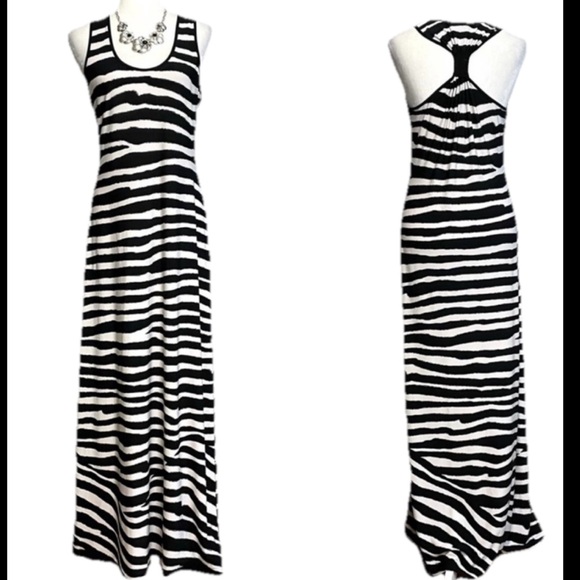 Calvin Klein racerback Black White Zebra stripe Animal print Maxi Dress size 4 - Picture 1 of 5